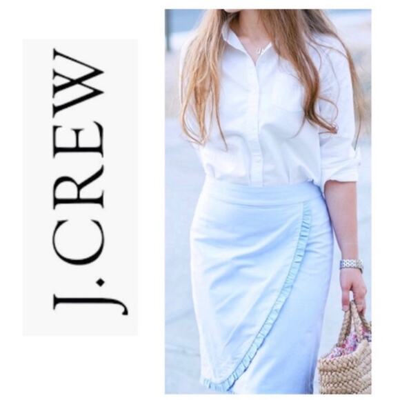 J.Crew Oxford Ruffle Pencil Skirt Blue Chambray Size 2 - Picture 1 of 4